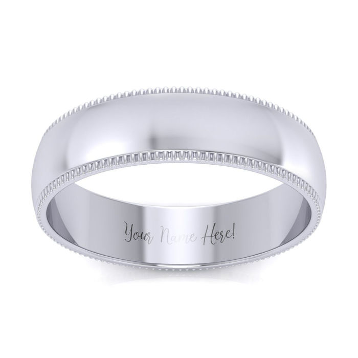 14K White Gold 5MM Heavy Comfort Fit Milgrain Ladies and Mens Wedding Band, Size 17